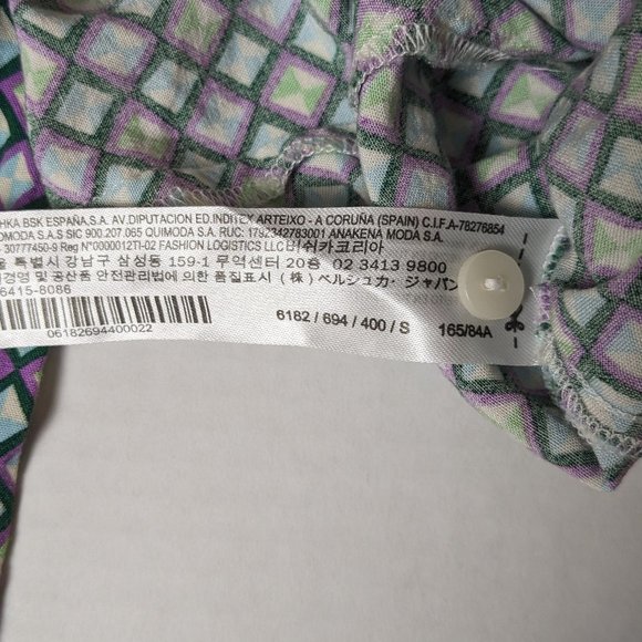 BERSHKA Women's Long Sleeve Button Down Crop Top Blouse Size S  Multi Print - Picture 7 of 7